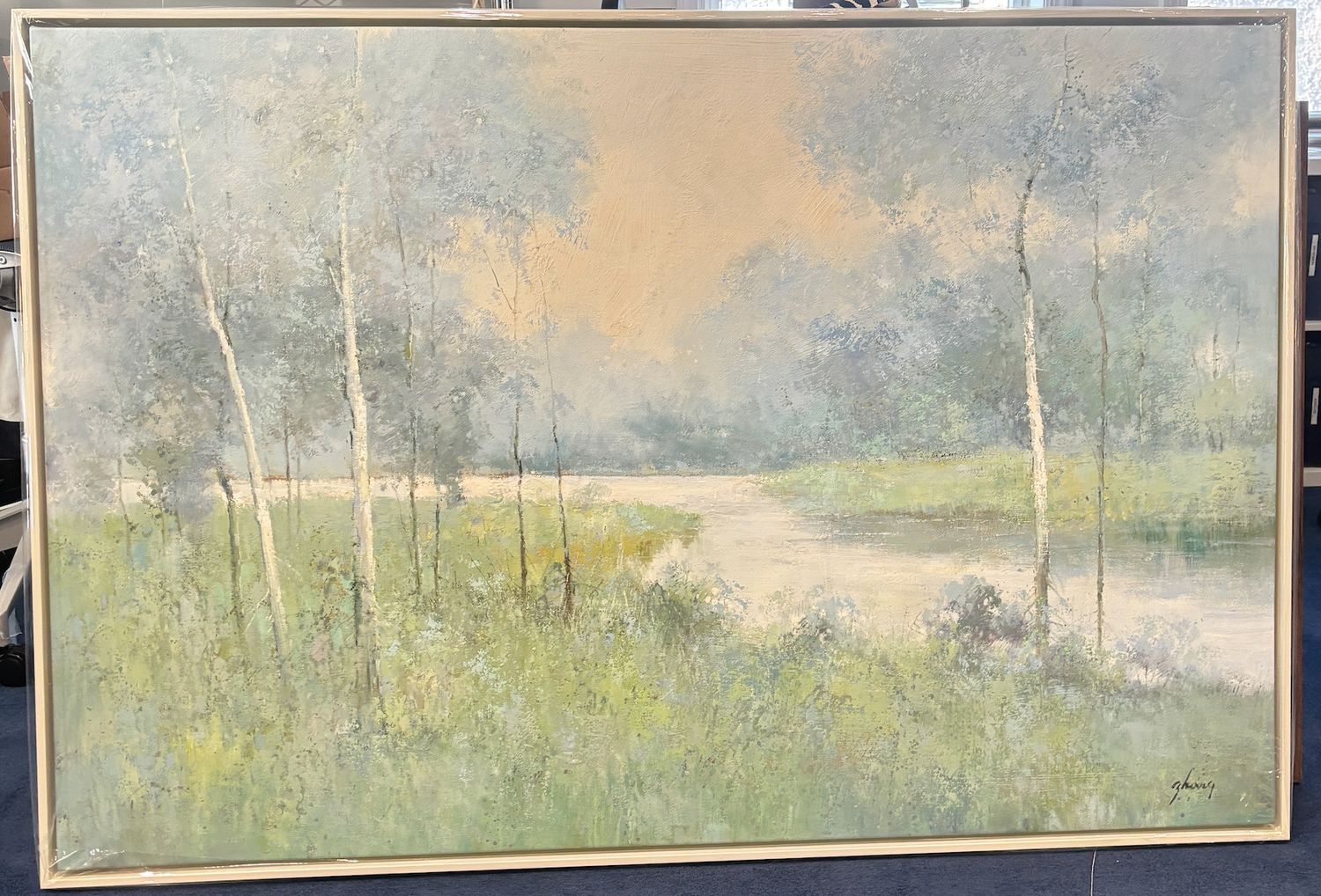 Original Art, 40" x 60" framed, Birch Trees