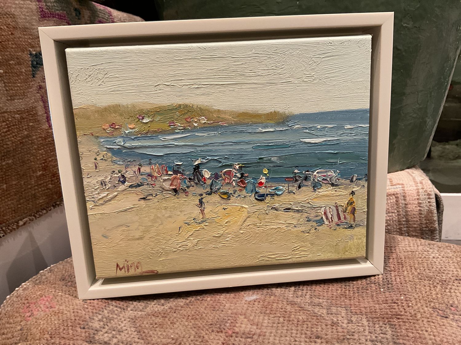 Original Art, 8 x 10 , Day at Beach, Off- White Frame