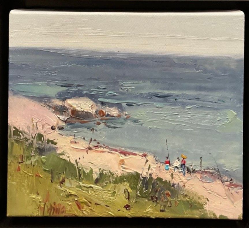 Original Art, 8 x 10 framed landscape, Dr Gray Frame, Ocean Fishing