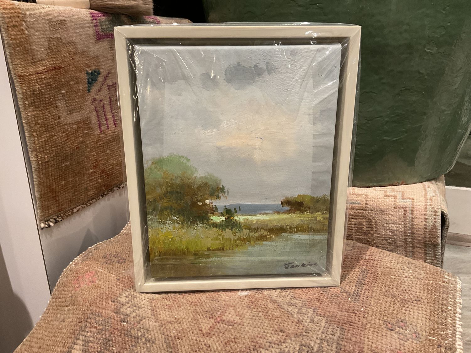 Original Art, 8 x 10 framed landscape, off- white frame