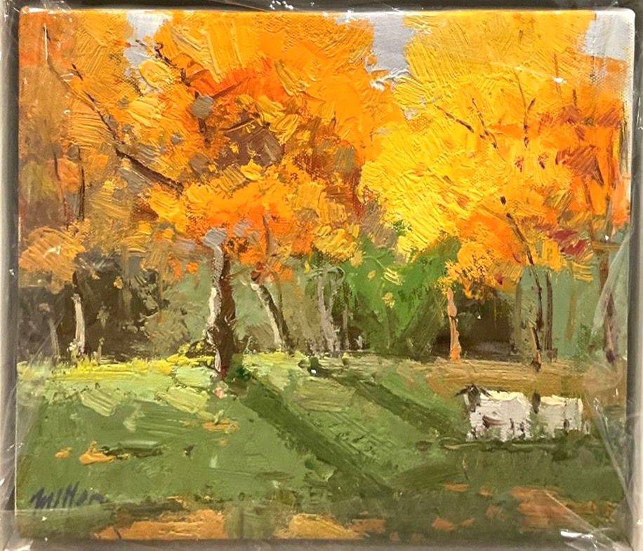 Original Art, 8 x 10 , Autumn Sheep, Off-white Frame