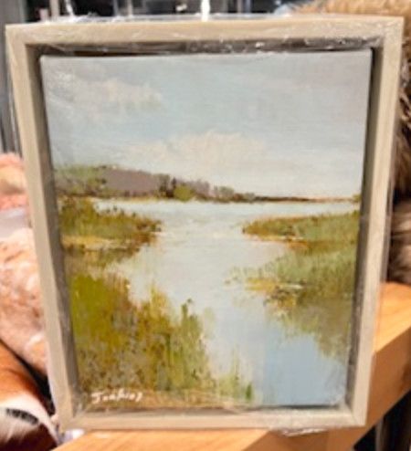 Original Art, 8' x 10" Landscape, Serene Marsh, Off-white Frame