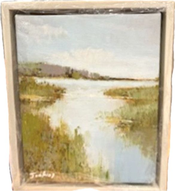 Original Art, 8' x 10" Landscape, Serene Marsh, Off-white Frame