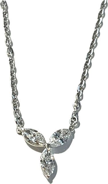 Necklace, Lab Dia  .34ct, 16"-18" Adjustable, 2.71 14kWG, 3 Marquise Starburst Setting