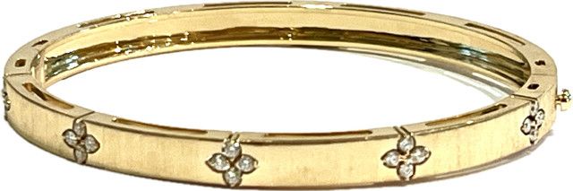 Bracelet, Natural Dia 14.93 14k YG Flower Station Brushed Bangle 7"