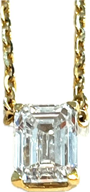 Necklace, Lab Dia .1.27ct, 16"-18" Adjustable, 2.98 14kYG, Emerald Cut 4 Prong Setting