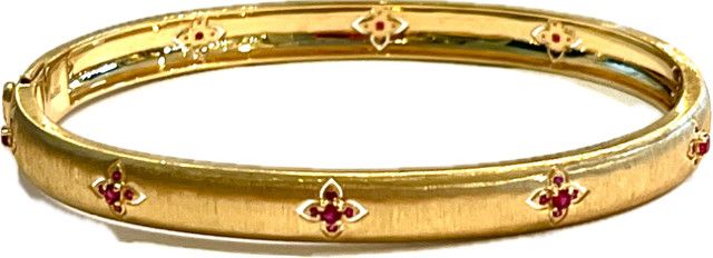 Bracelet, Bangle Ruby .4 ct, 12.54 14kYG Brushed Florette Station 7"