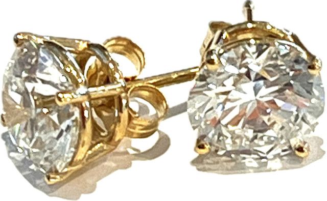 Earrings, Lab Dia 3.02 ct, Round Stud Earrings, 1.41 14kYG, 4 Prong Basket Setting