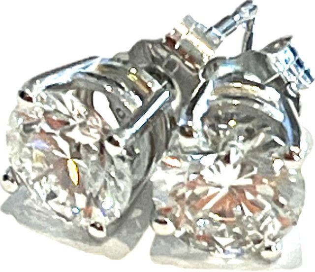 Earrings, Lab Dia 1.39 ct, Round Stud Earrings, 1.07 14kWG, 4 Prong Basket Setting