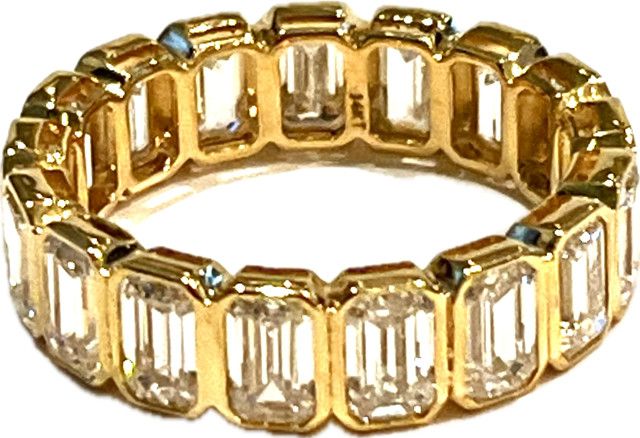 Ring, Lab Dia 5.23 ct, Size 7, Emerald Cut, 4.47 14kYG, Eternity Band