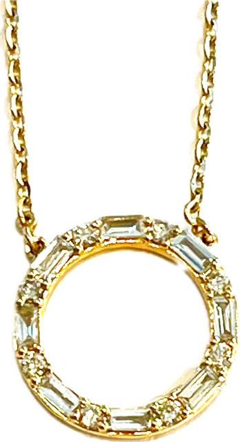 Necklace, Natural Dia .45ct, 3.53kYG, F/G Color, Circle Pendant Baguette / Round Diamonds