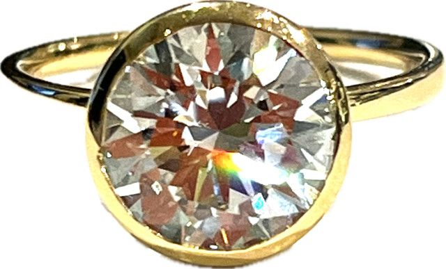 Ring, Lab Dia 3.04 ct, Size 7, Round w/Bezel Setting Solitaire, 2.86 14kYG
