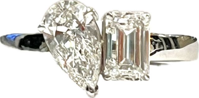 Ring, Lab Dia 2.02 ct, Size 7, Emerald / Pear Cuts, 3.54 14kWG