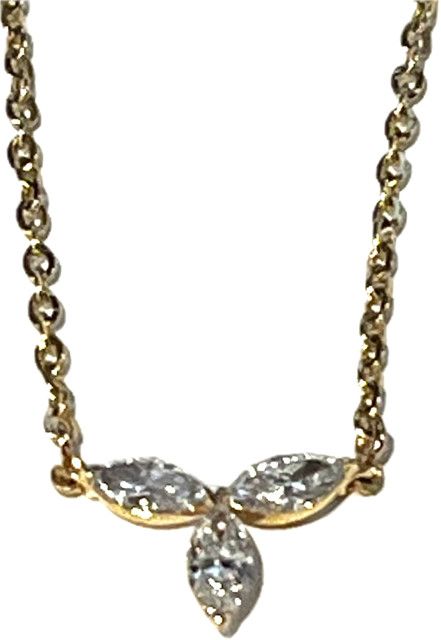 Necklace, Lab Dia  .32ct, 16"-18" Adjustable, 2.58 14kYG, 3 Marquise Starburst Setting