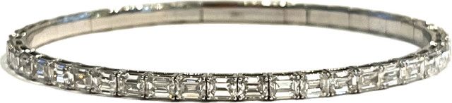 Bracelet, Lab Dia 9.45ct Emerald Channel Set Flex Bangle 11.43 14kWG, 7"