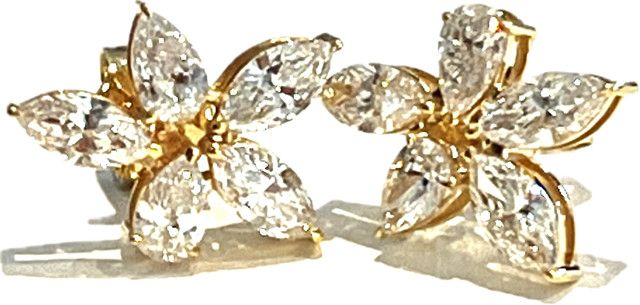 Earrings, Lab Dia, 1.95 ct, Size 7, 5 Marquise Flower Shape, 2.74 14kYG