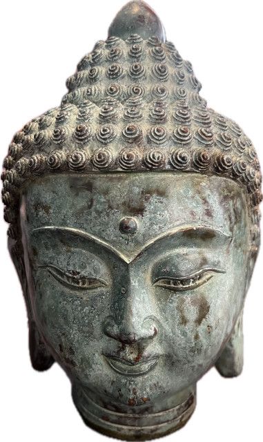 Buddha Head Oxidized Bronze 9"H