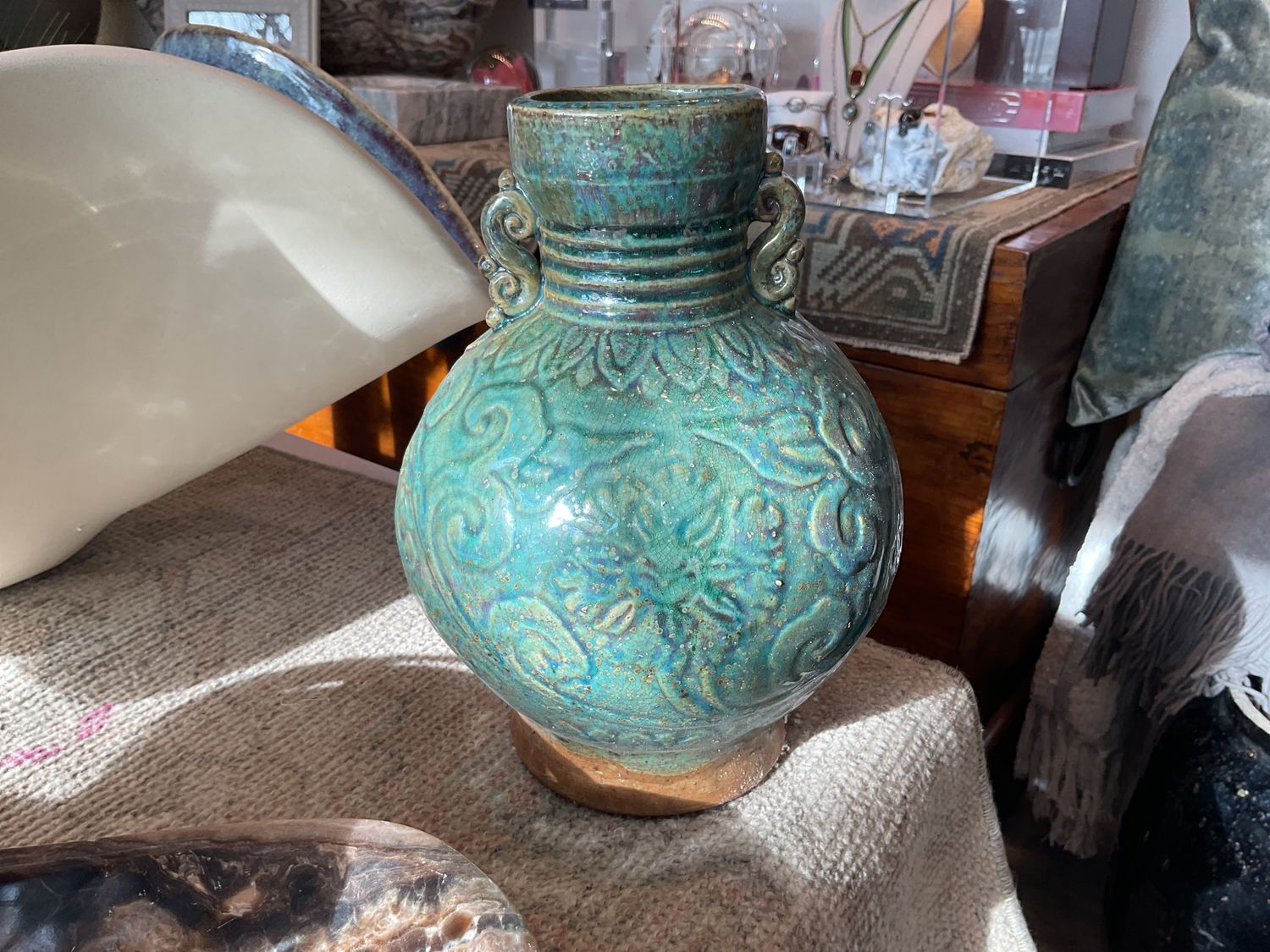 Speckled Green Peony Carving Vase