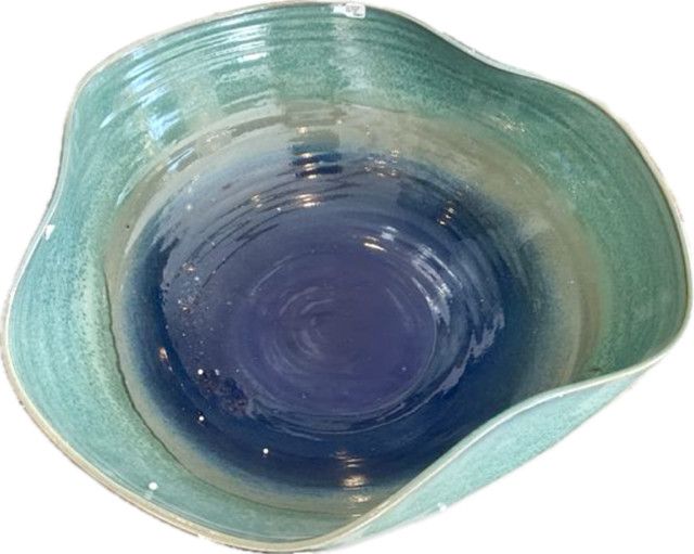 Swirl Bowl Blue Green Reaction Glazed Large