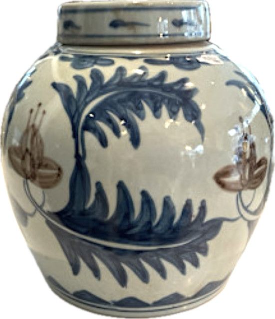 Jar, Blue &amp; White Moka Flower &amp; Leaf Ming Jar