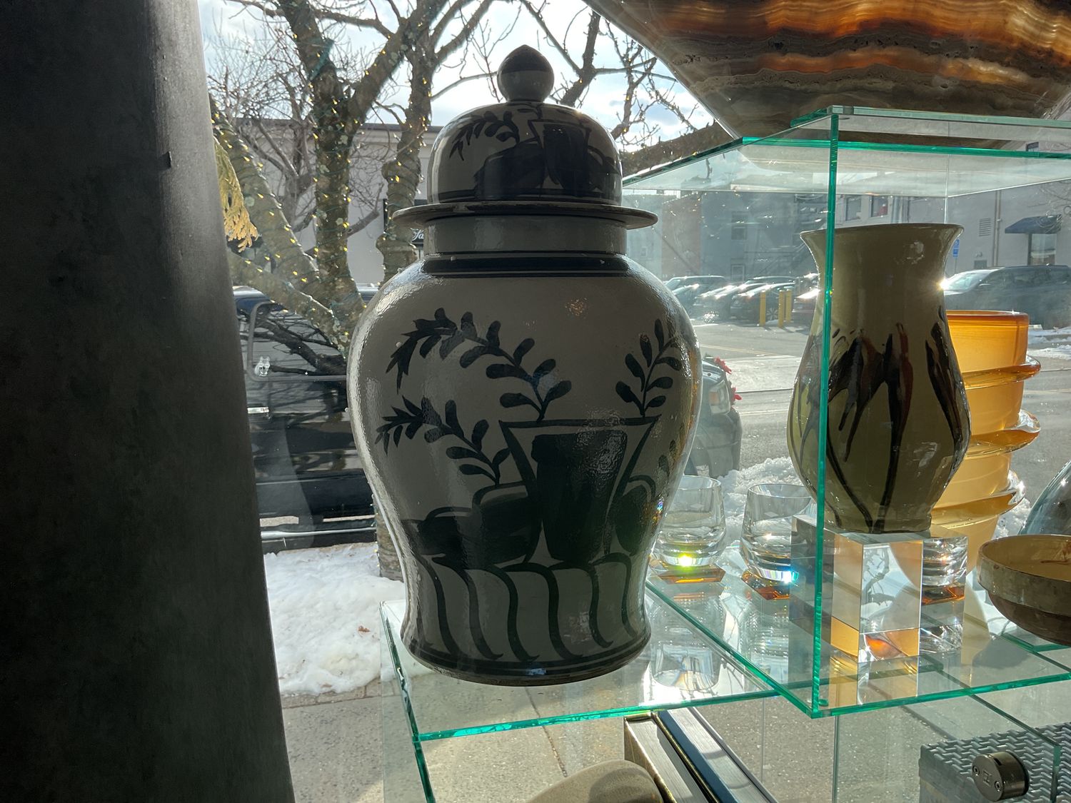 Vintage White Crackle Flying Bird Temple Jar