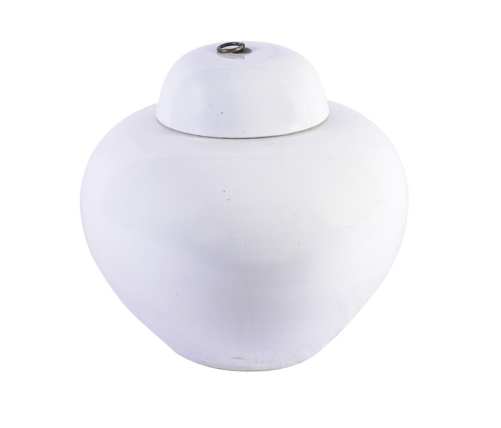 Busan White Lidded Jar Bronze Ring Short, 14" x 14'
