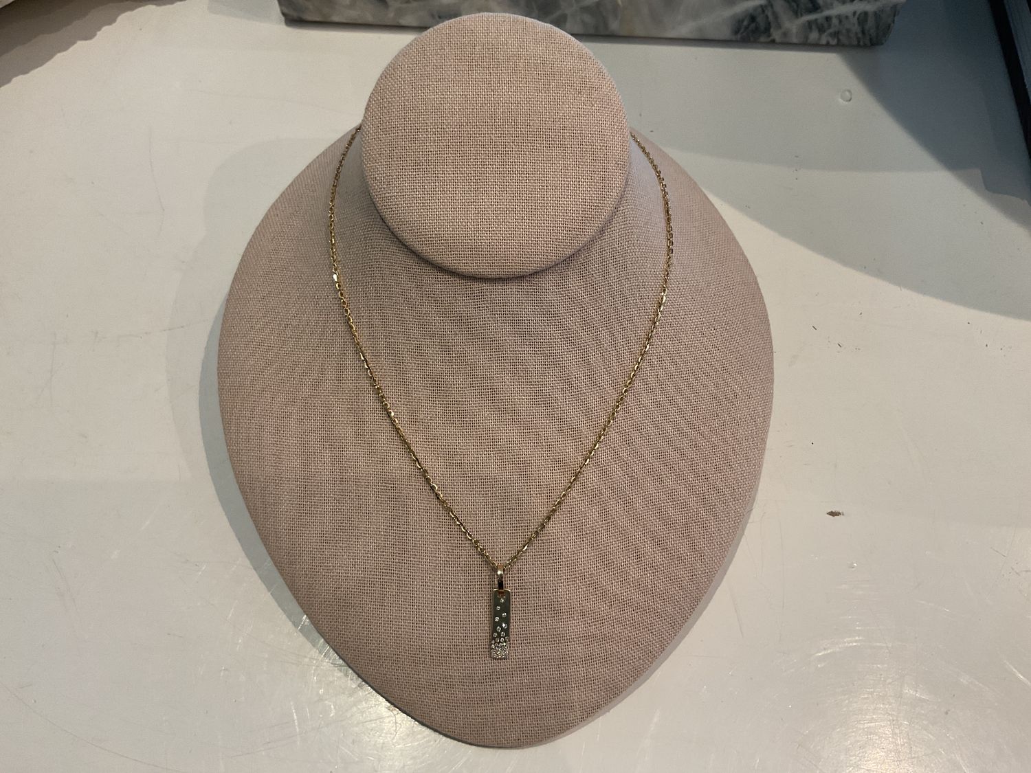 Necklace, YG Dogtag, Adjustable 16, 17,18" 14KYG w/.16ct Lab Dia Pattern Dogtag 5.46 g. wt.