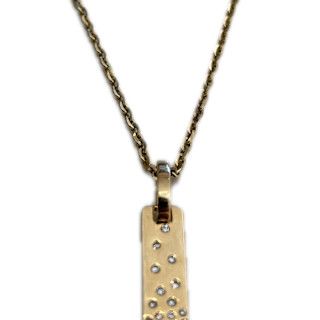 Necklace, YG Dogtag, Adjustable 16, 17,18" 14KYG w/.16ct Lab Dia Pattern Dogtag 5.46 g. wt.