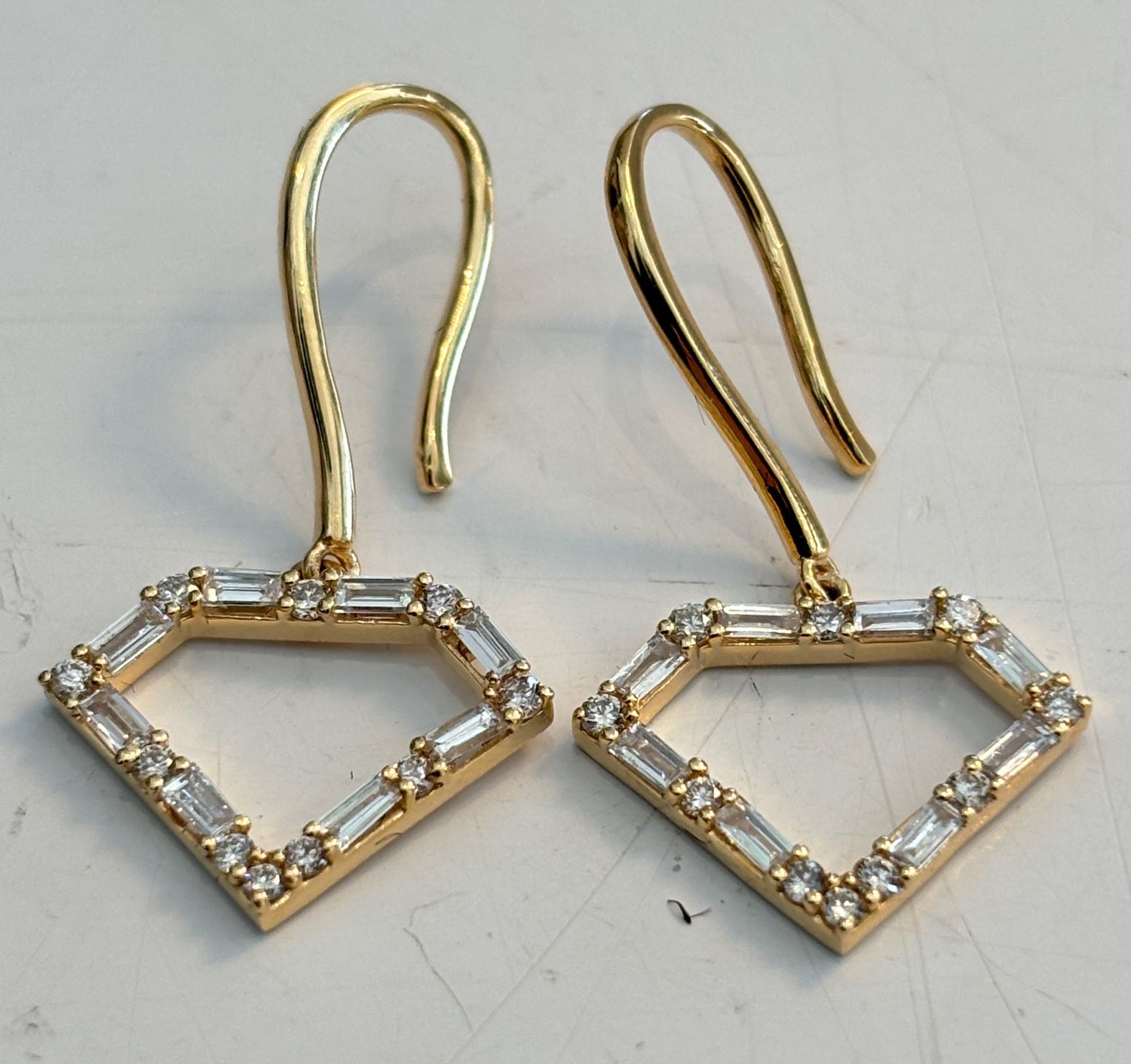 Earrings, .44ct Lab Dia, Diamond Shape on Wire, 14KYG 1.88 g. wt.
