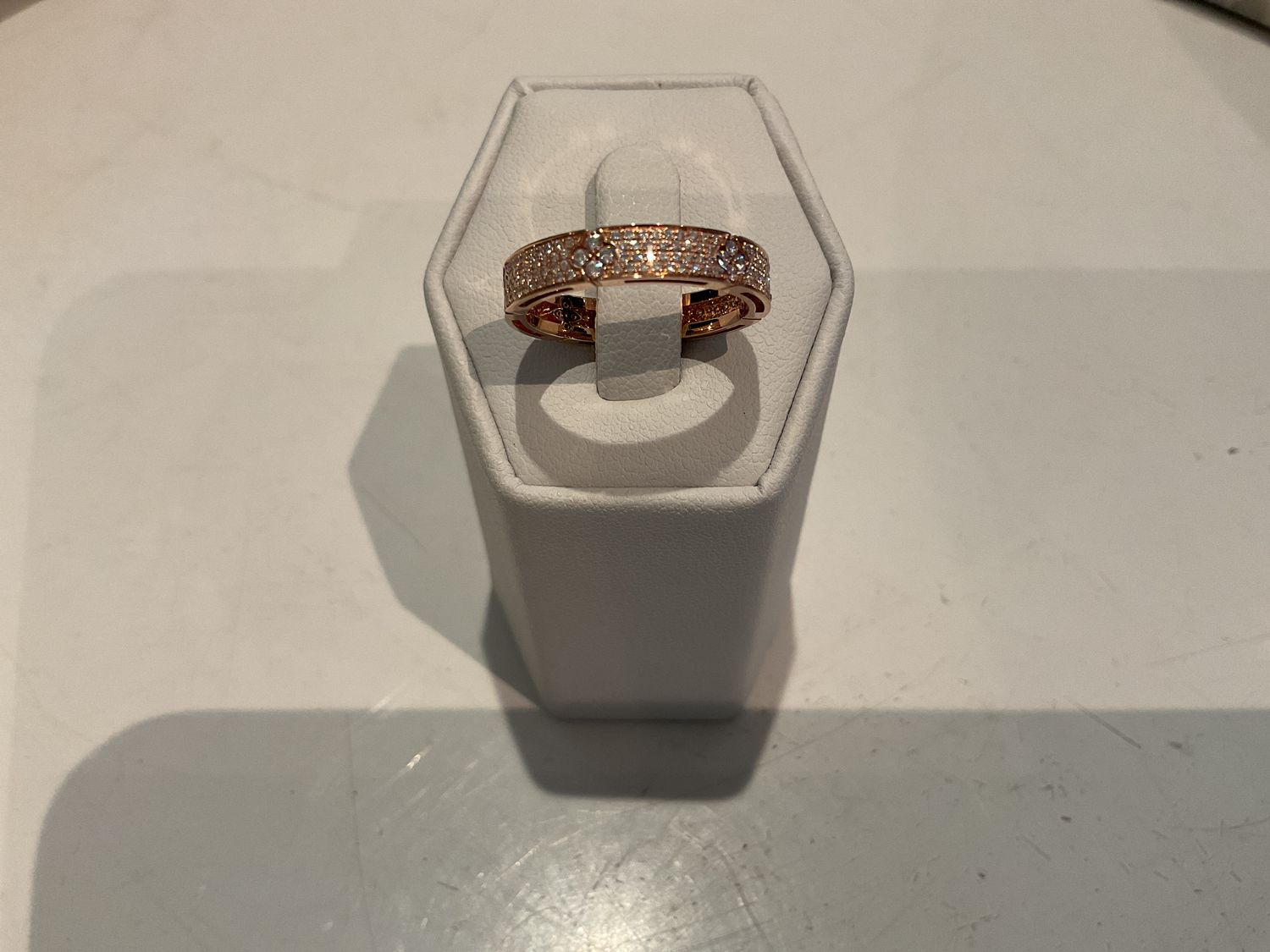 Ring, Sz 7, Princess Floral &amp; Pave .56ct Lab Dia, Channel Set 14K Rose Gold 2.65 g. wt