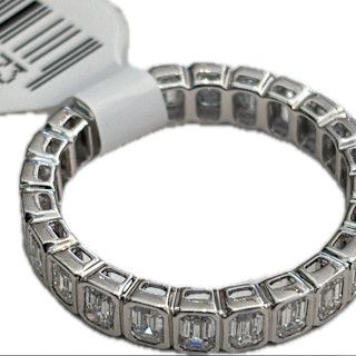 Ring, Sz 7, Emerald Cut, Bezel Sets, Eternity 1.82ct Lab Dia Band, 14KWG 2.52 g. wt.