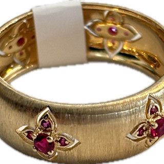 Ring, Sz 7 Princess Floral .34ct Rubies, Satin 14KYG 3.12 g. wt.