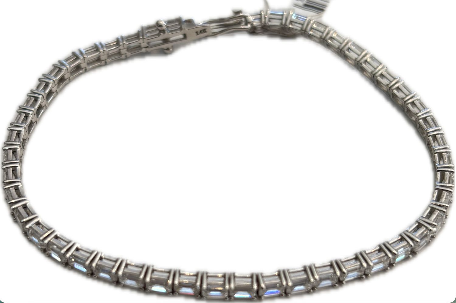 Bracelet, Emerald Cut, 4 Prong Set Tennis, 6.8ct E/F Color Lab Dia tennis Bracelet, 4 prong settings, 14KWG 8.28