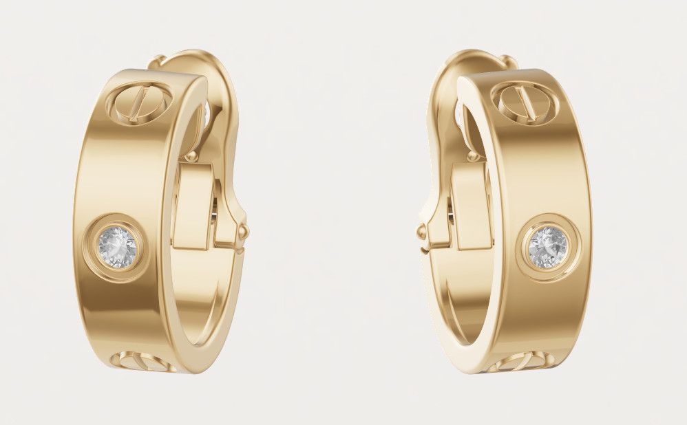 Earrings, Cartier Love Hoops , 18K YG, Two .15ct Brilliant cut diamonds