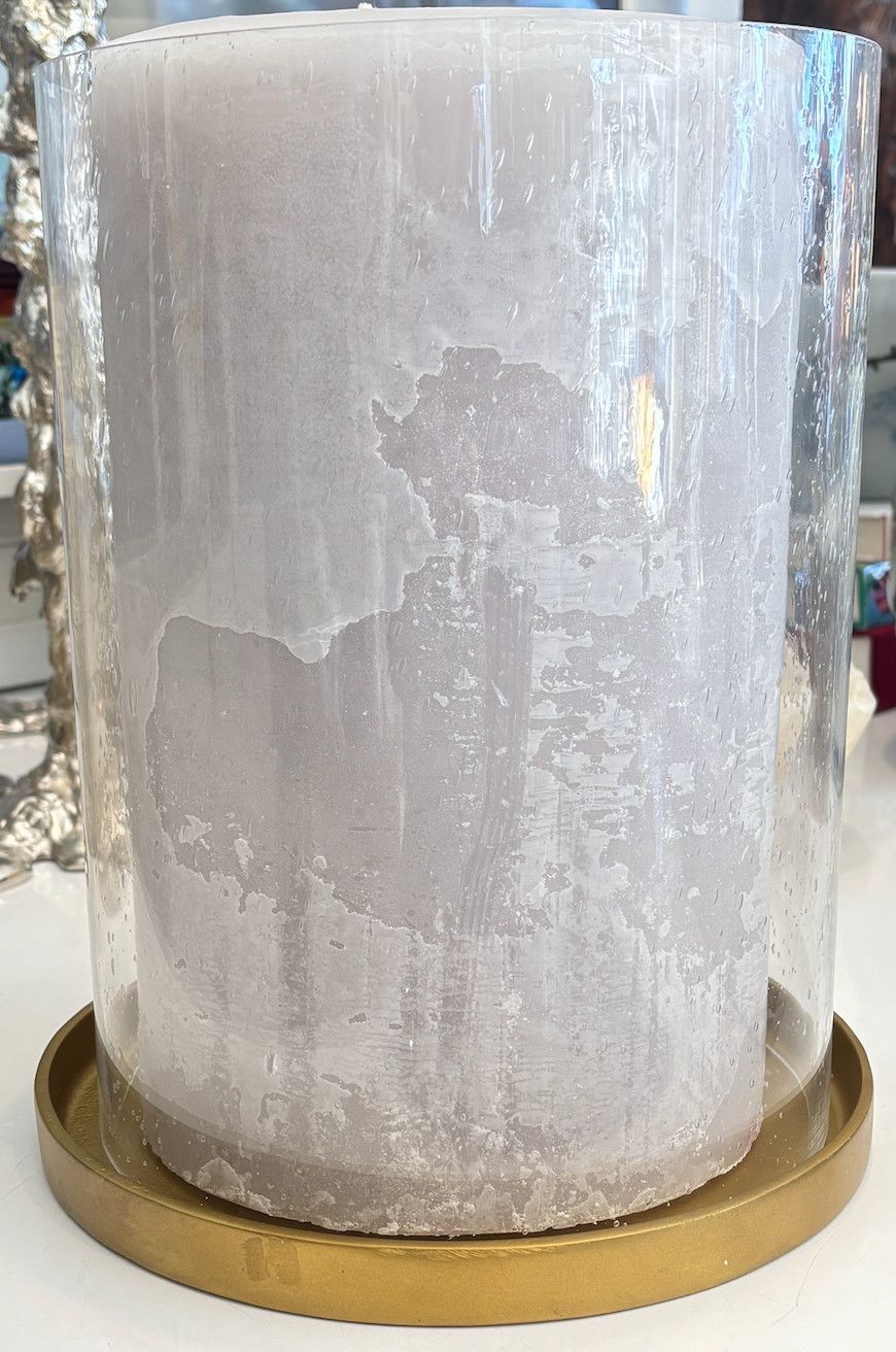 Glass Hurricane , inc. Antique Brass Aluminum Tray &amp; Lg  4-wick Candle