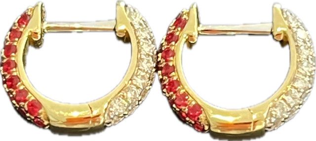 Earrings, Reversible .48ctw Ruby &amp; .36ctw Diamond Pavé Huggie Hoops