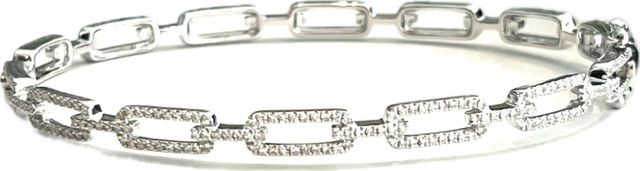 Bangle, Pave Chain Link 14kWG Dia .45