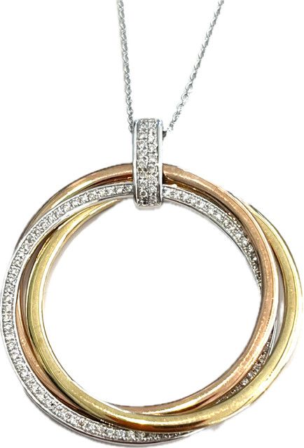 Necklace, Rose, Yellow, Pave Entwined Rings 14k, 18" adjust WG chain