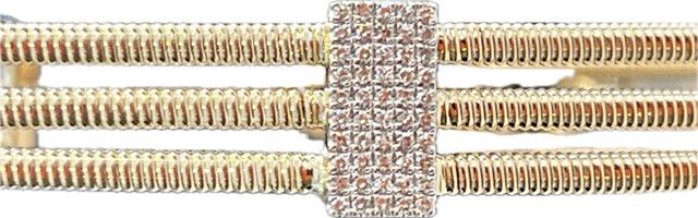 Bracelet, Pave Accent on 3YG 14k Triple Ribbed Wire, .11 Dia