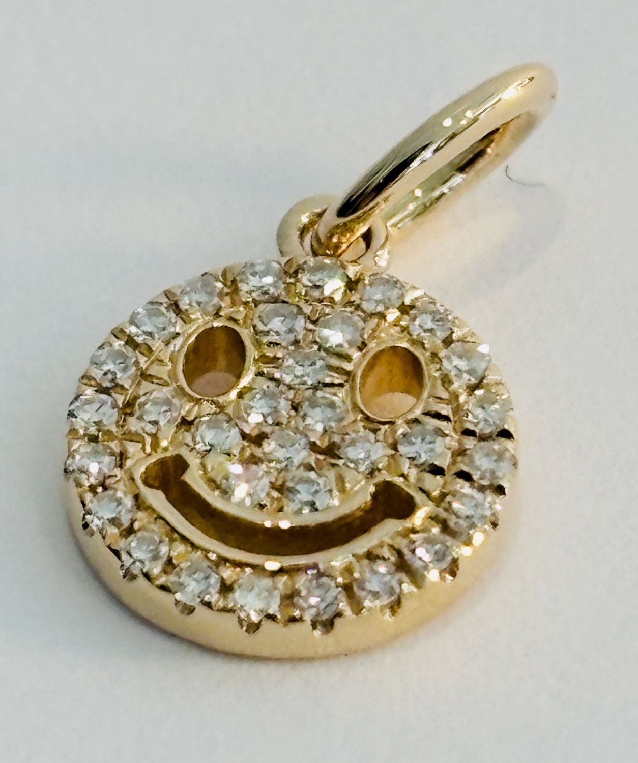 Charm, Tiny 14kYK Reversible Polished and Pavé Smiley Face, .07ctw