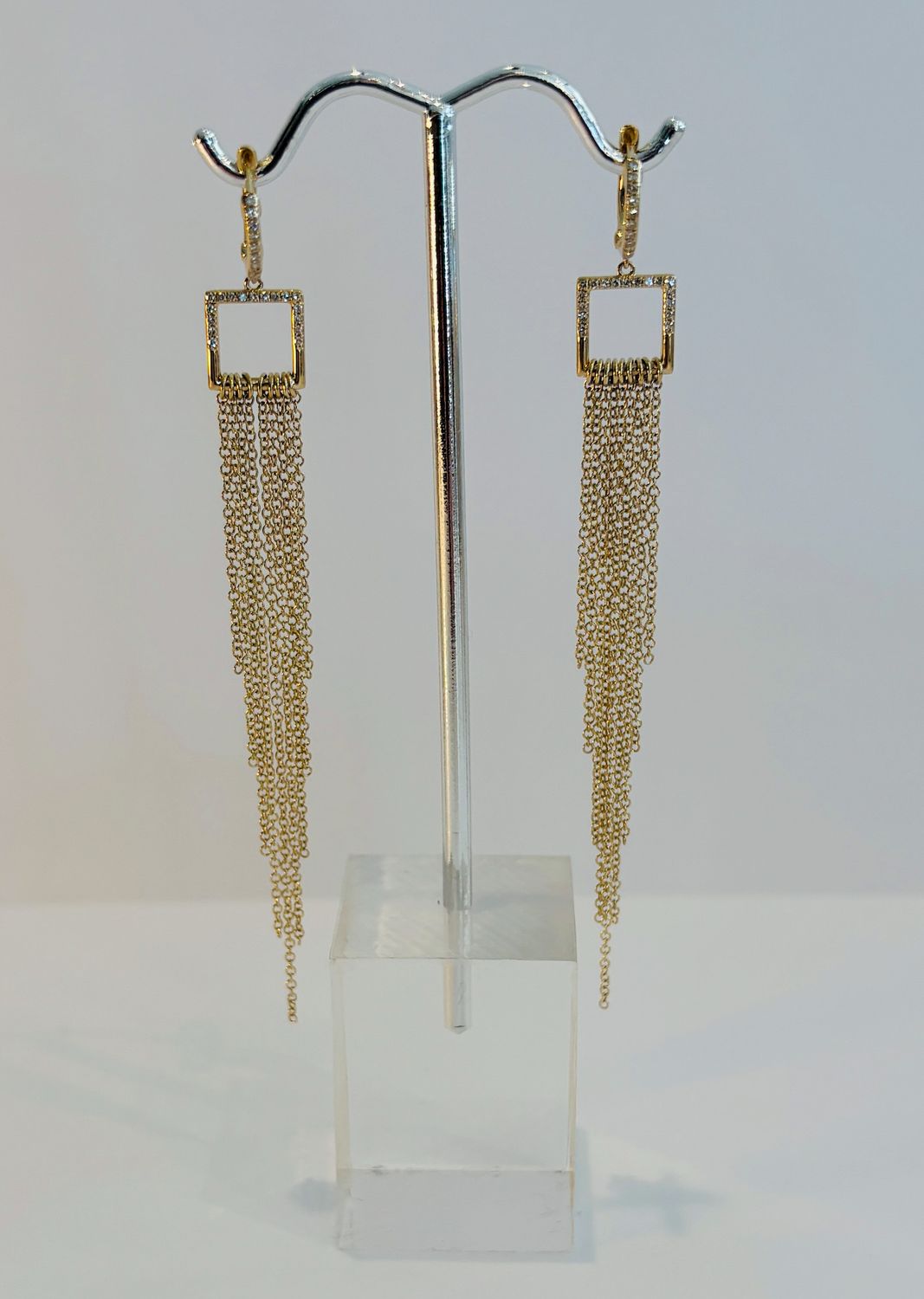 Earrings, 14kYG Fringe Drop Earrings with Pavé Accents, 4.36G, .16ctw