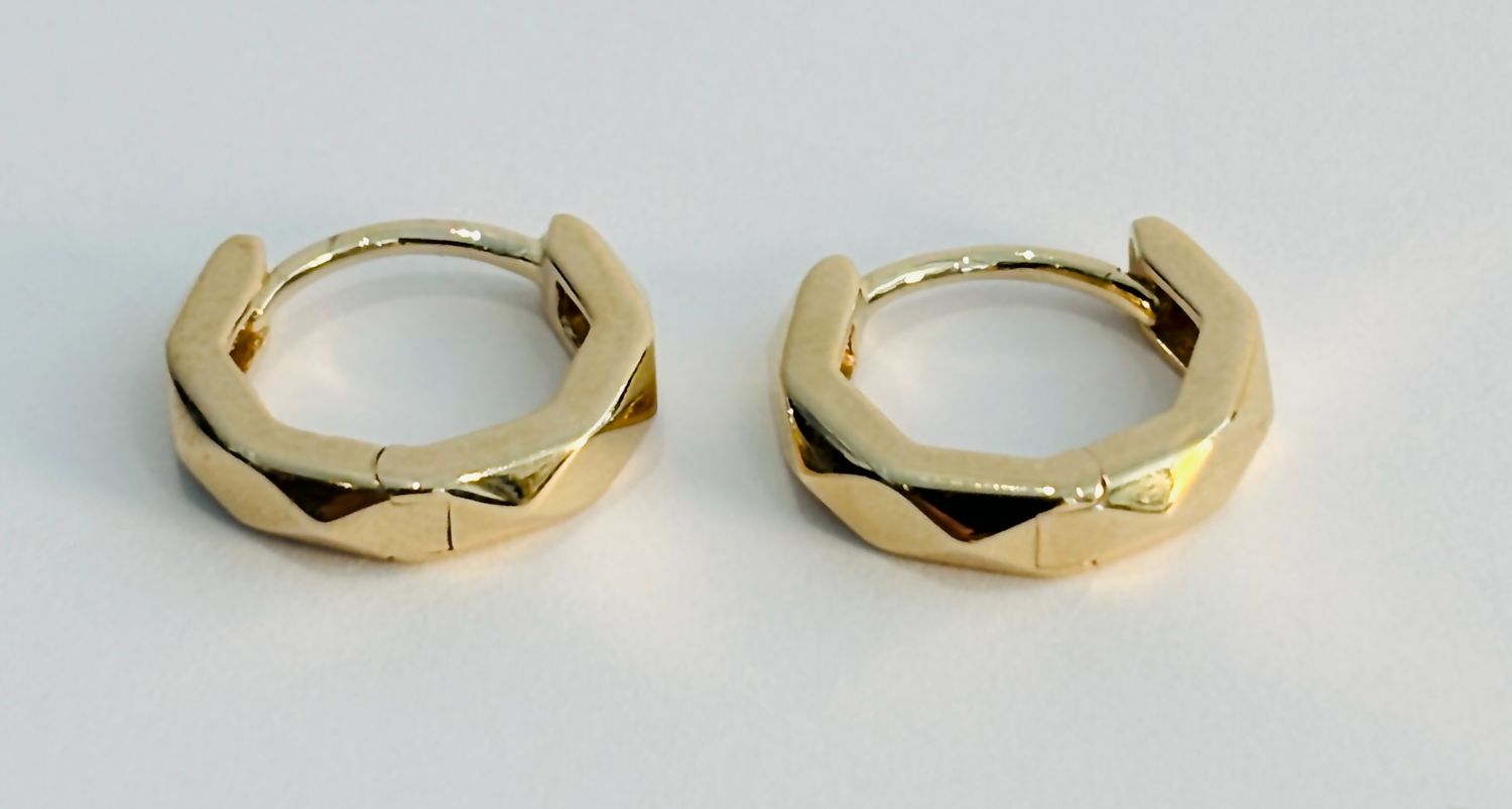 Earrings, 14kYG Huggie Hoops, Faceted Polished Gold 1.87G