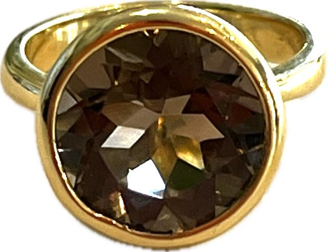 Ring Sz 6.5 Smoky Quartz 6.0 ct, 18k YG Vermeil