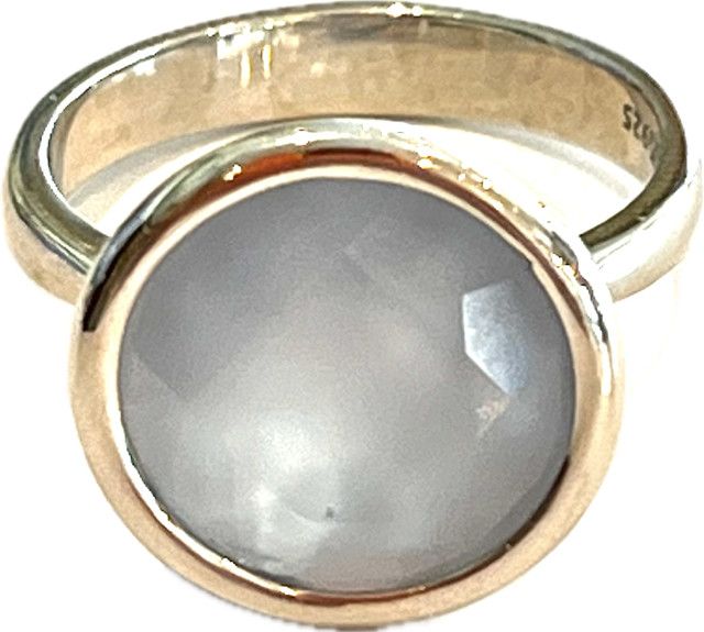 Ring Sz 7 Chalcedony 6.0 ct, 18k WG Vermeil
