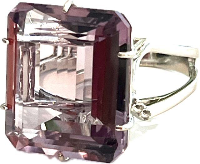 Ring Sz 7.5 Rose de France Amethyst 27.0 ct, 18k WG Vermeil