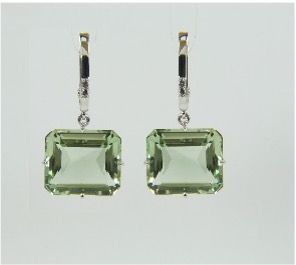 Earrings  Praziolite (26.7 cts), 18k WG Vermeil,  White Topaz Accents