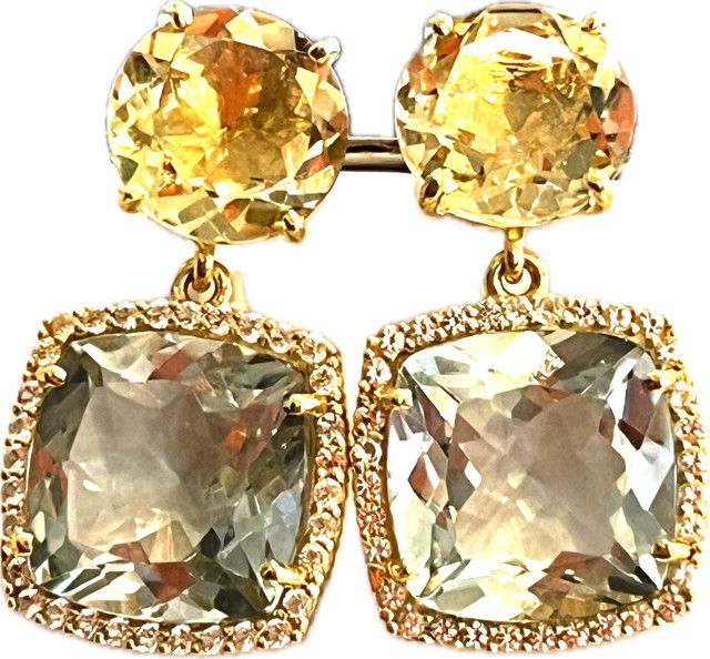 Earrings  Yellow Light Citrine, Praziolite (17.1 cts), 18k YG Vermeil,  White Topaz Accents