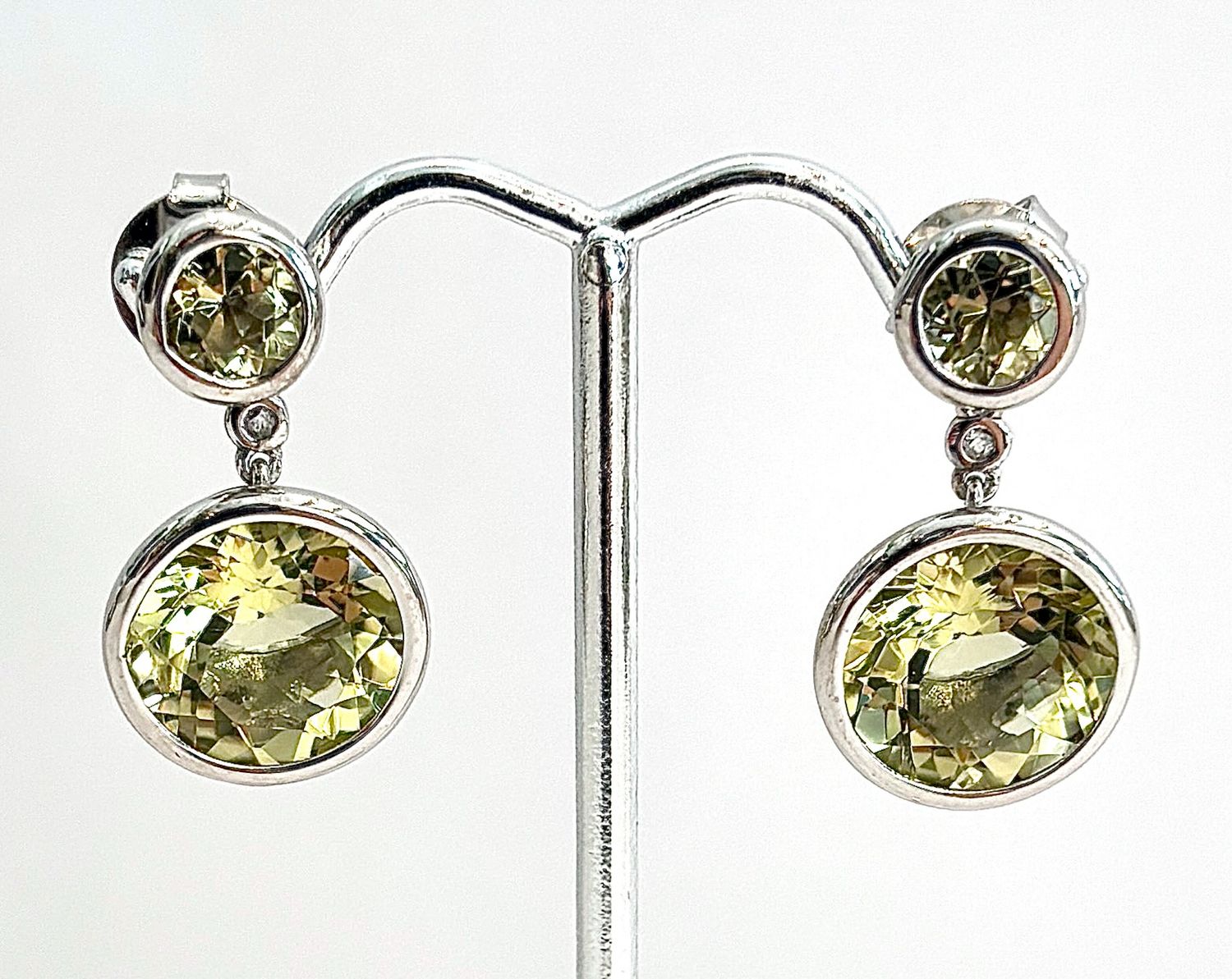 Earrings  Green Gold Quartz (14.1 cts), 18k WG Vermeil