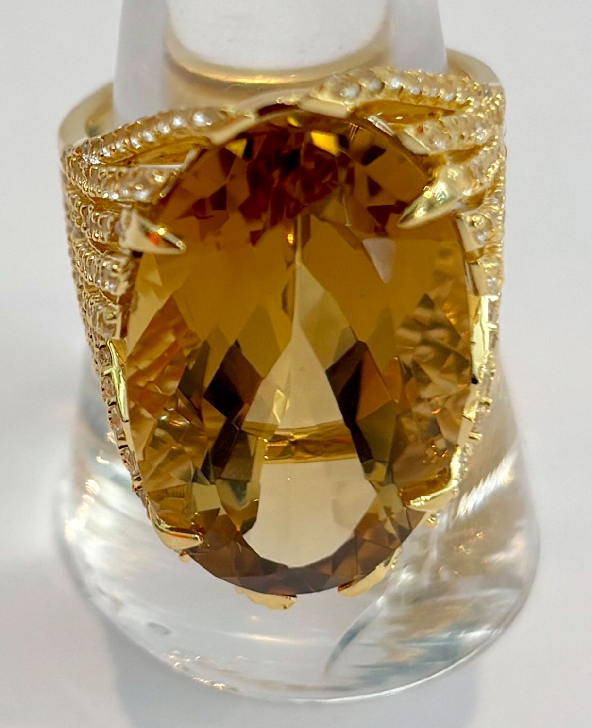 Ring Sz 6.5 Champagne Citrine 16.4 ct, 18k YG Vermeil,  White Topaz Accents