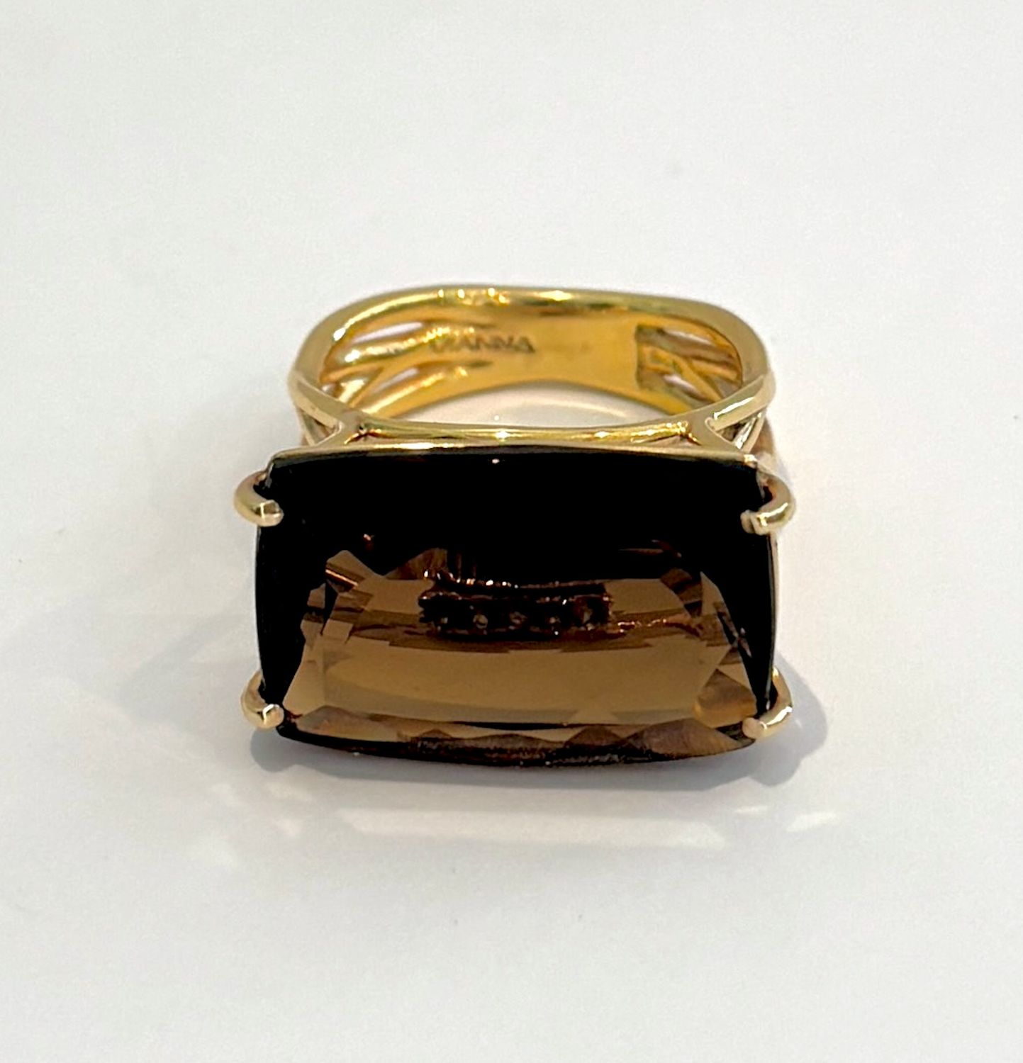 Ring Sz 6 Whiskey Citrine 11.8 ct, 18k YG Vermeil,  White Topaz Accents